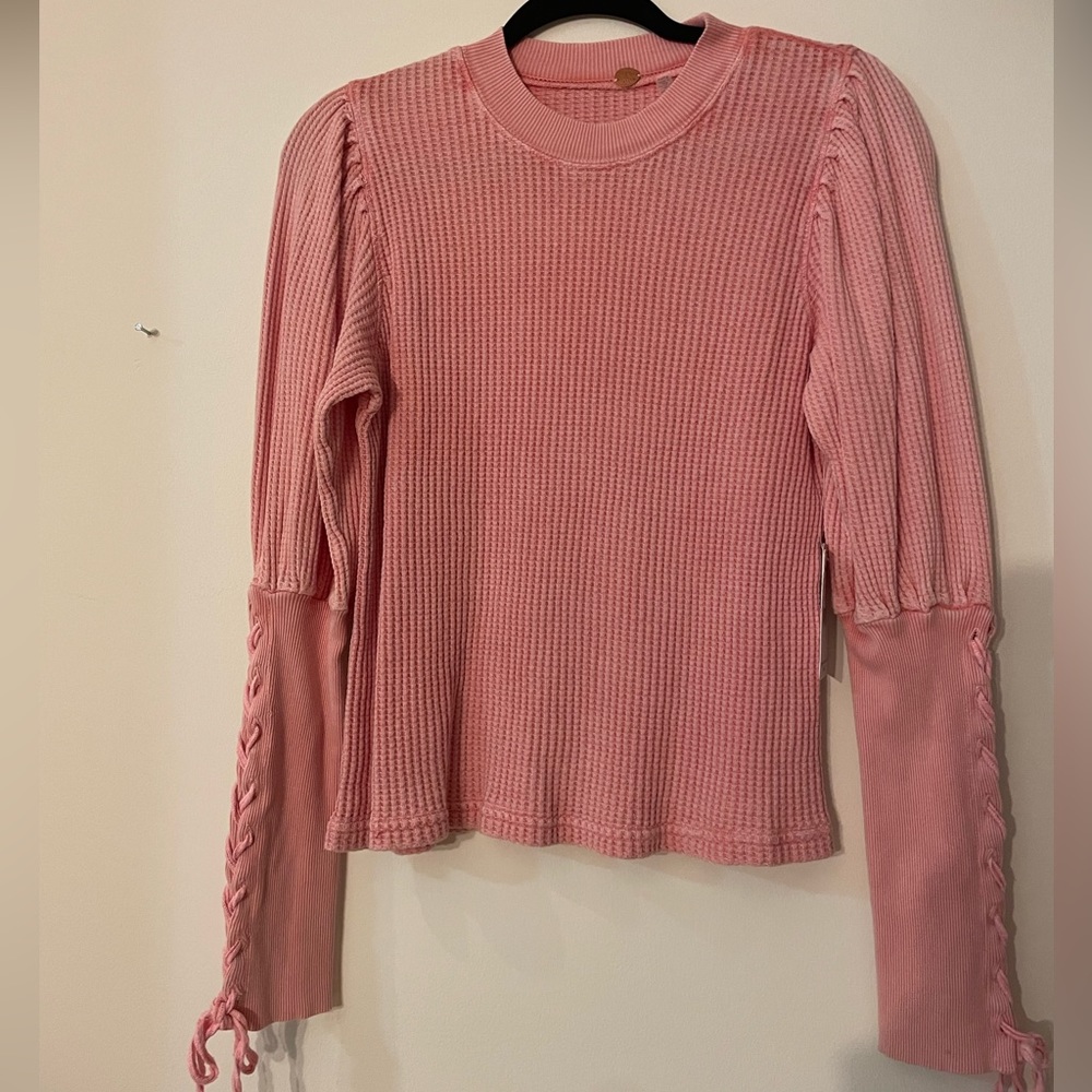 Free People Pastel Pink Tasha Thermal Tee with Laces